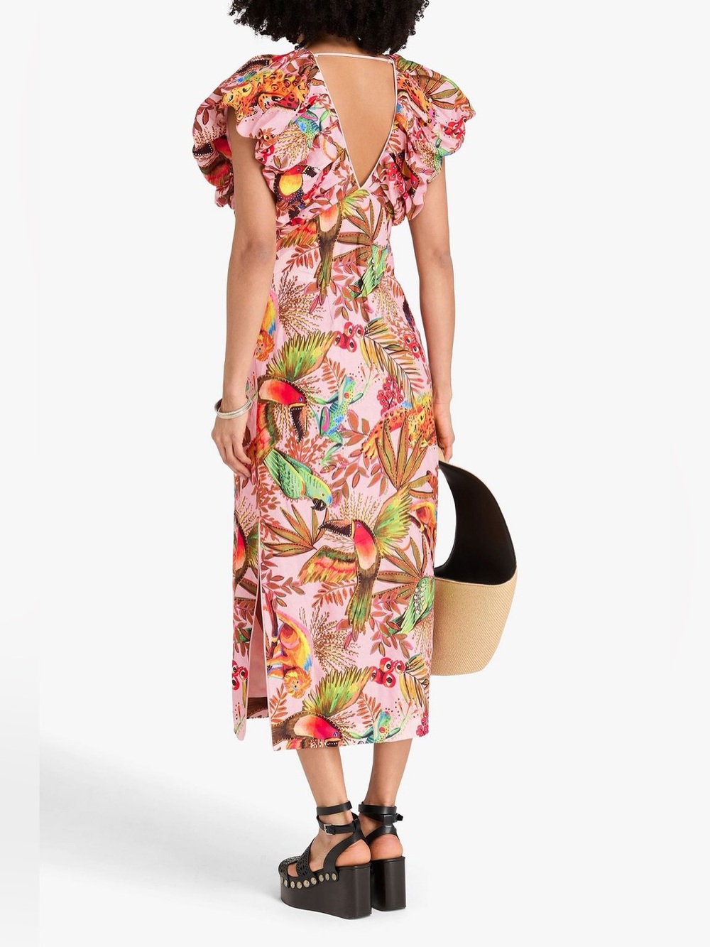 Farm Rio: INTO THE JUNGLE PINK SLEEVELESS MIDI DRESS - Picture 3 of 14